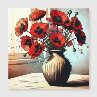 Pretty Vase of Red Poppies ai art