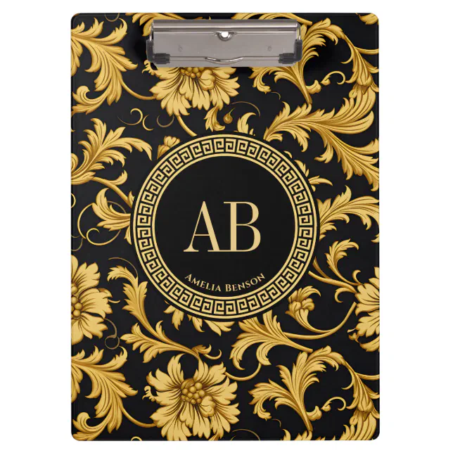Monogram Black Gold Classy Elegant Luxury Style Clipboard