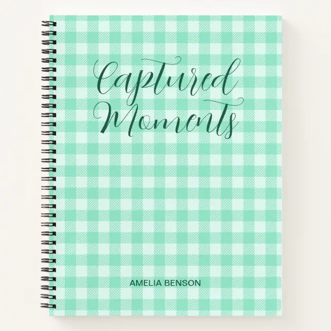 Mint Green Plaid, Tartan, Buffalo Checks Pattern Notebook