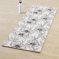 Modern Black and White Floral Elegant Yoga Mat