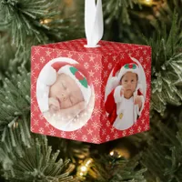 Custom Photos Santa Baby Snowflakes with Red Cube Ornament