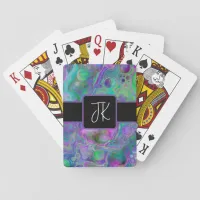 Purple, Green and Blue Fluid Art Marble Bokeh  Poker Cards