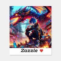 Anime Boy and Dragon in a Dystopian World Sticker
