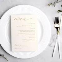 Soft Romantic Script Cream Gold Wedding Menus