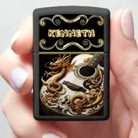 Detailed Guitar Art with Dragon Zippo Lighter