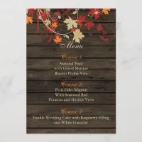 Barnwood Rustic ,fall leaves wedding menu cards