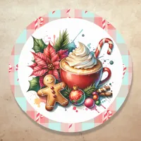 Cute Watercolor Hot Cocoa, Candy Canes and Cookies Classic Round Sticker