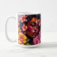 Pretty Lady of Color Pink Flowers Musical Notes Coffee Mug