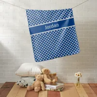 Personalized Central Stripe Dark Blue Polka-Dotted Baby Blanket