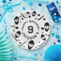 Hockey black and White Themed Boys Birthday Party Paper Plates