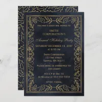 Navy Gold Elegant Corporate Holiday Party  Invitation