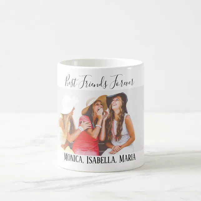 Friends forever names black photo coffee mug