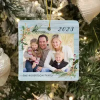 Rustic Beach Wood Starfish Family Photo Christmas Ceramic Ornament