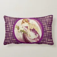 Vintage Easter Angel with Purple Abstract, ZSSG Lumbar Pillow