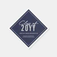 Elegant Navy Blue Typography Any Year Graduation Napkins