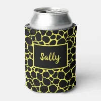 Black Yellow Animal Print Monogram Can Cooler