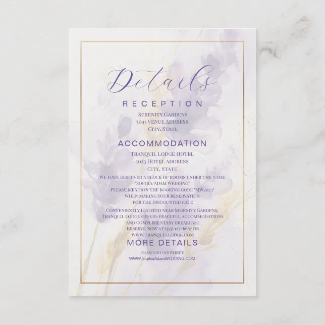 Lavender Golden Watercolor Floral RSVP Card