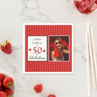 50 & Fabulous Name Photo Red 50th Birthday Red WH Napkins