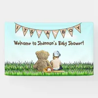 Teddy Bear and Baby Baseball Boy's Baby Shower   Banner