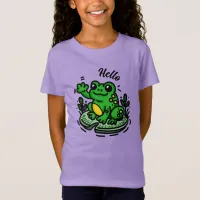 Hello | Frog on Lily Pad Hand Drawn T-Shirt