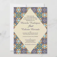 Elegant Mexican Floral Talavera Diamond  Wedding  Invitation