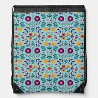 Pretty Folk Art Flowers Pattern Drawstring Bag