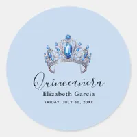 Blue & Ivory Floral Quinceañera Classic Round Sticker