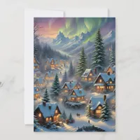 Christmas in a mountain village, polar lights  invitation