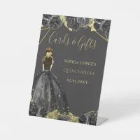 Black Gold Floral Princess Quinceanera    Pedestal Sign