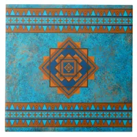 Southwest Mountain Peaks Turquoise Geometric Ceramic Tile