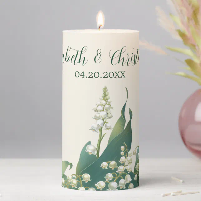 Elegant Lily of the valley Floral Wedding  Pillar Candle