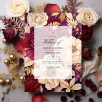 Burgundy, Gold, and Ivory Floral Wedding Invitation