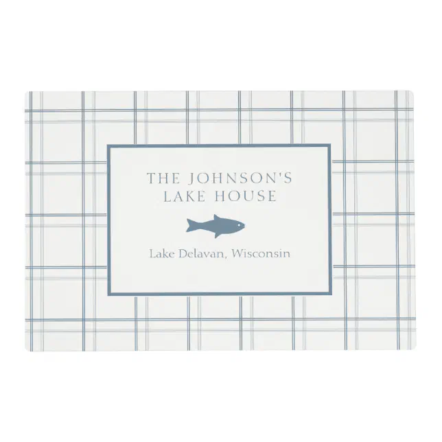 Classic Customizable Plaid Lake House Blue Fish Placemat