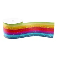 Cute Rainbow Stripes Sparkles and Flares Grosgrain Ribbon