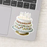 Cute Decorative Icing Birthday Cake With Candles Sticker