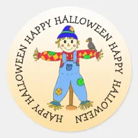 Cute Whimsical Cartoon Halloween Scarecrow Classic Round Sticker