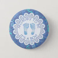 Mommy to be Blue confetti Baby Shower Button