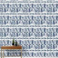 Caribbean Tribal Mudcloth: Blue and White Wallpaper