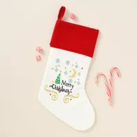 Stars, Moon, Snowflakes, and Merry Christmas, ZSSG Christmas Stocking