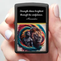 Man and lion's vibrant bond in nature zippo lighter