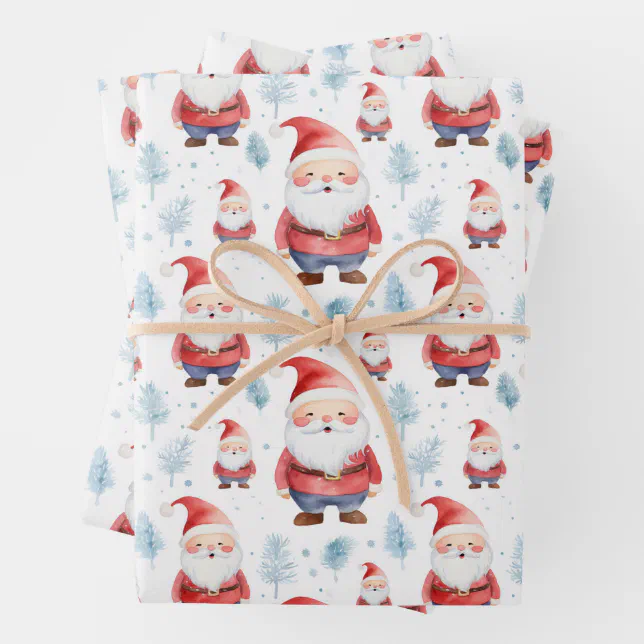 Cute Santa in Watercolor Illustration Christmas Wrapping Paper Sheets