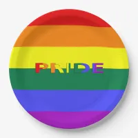 LGBT Rainbow Pride Flag & Word 9" Paper Plates