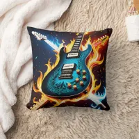 Electric guitars in a fiery musical explosion throw pillow