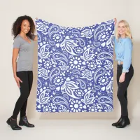 Boco Chic Classic Blue White Paisley Flower Heart Fleece Blanket