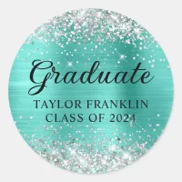 Silver Glitter Turquoise Class of 2024 Graduate Classic Round Sticker