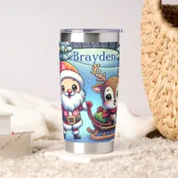 Cute Cartoon Santa and Reindeer Christmas Insulated Tumbler