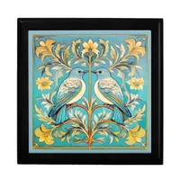 Elegant Art Nouveau Birds Pat#23 Teal Peach ID1078 Gift Box