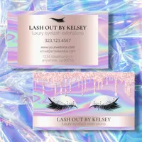 Makeup Artist Iridescent + Pink Dripping Glitter Business Card