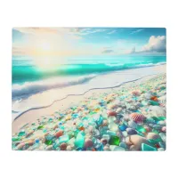 Pretty Ocean Beach with Sea Glass Metal Print