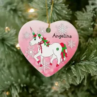 Cute Personalized Unicorn Girl's Name Christmas Ceramic Ornament
